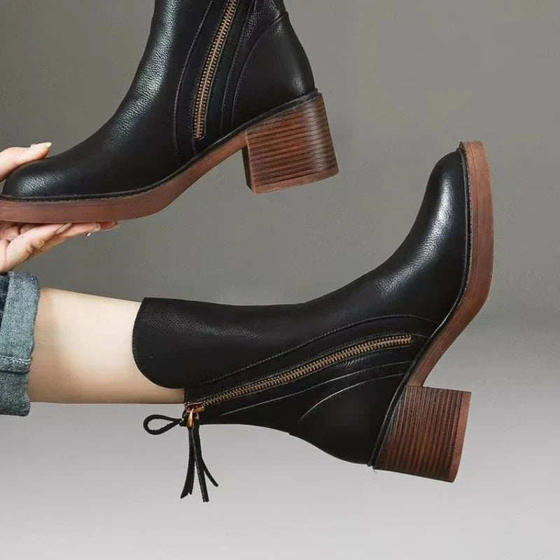 Selene | Womens Leather Heeled Ankle Boots, 2 Inch Heel | Cushioned Insoles, Non-Slip Soles | Brown or Black US 4-11.5