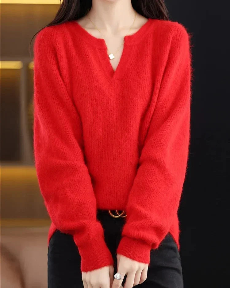 Mimosa Mink Velvet Notch V-Neck Sweater