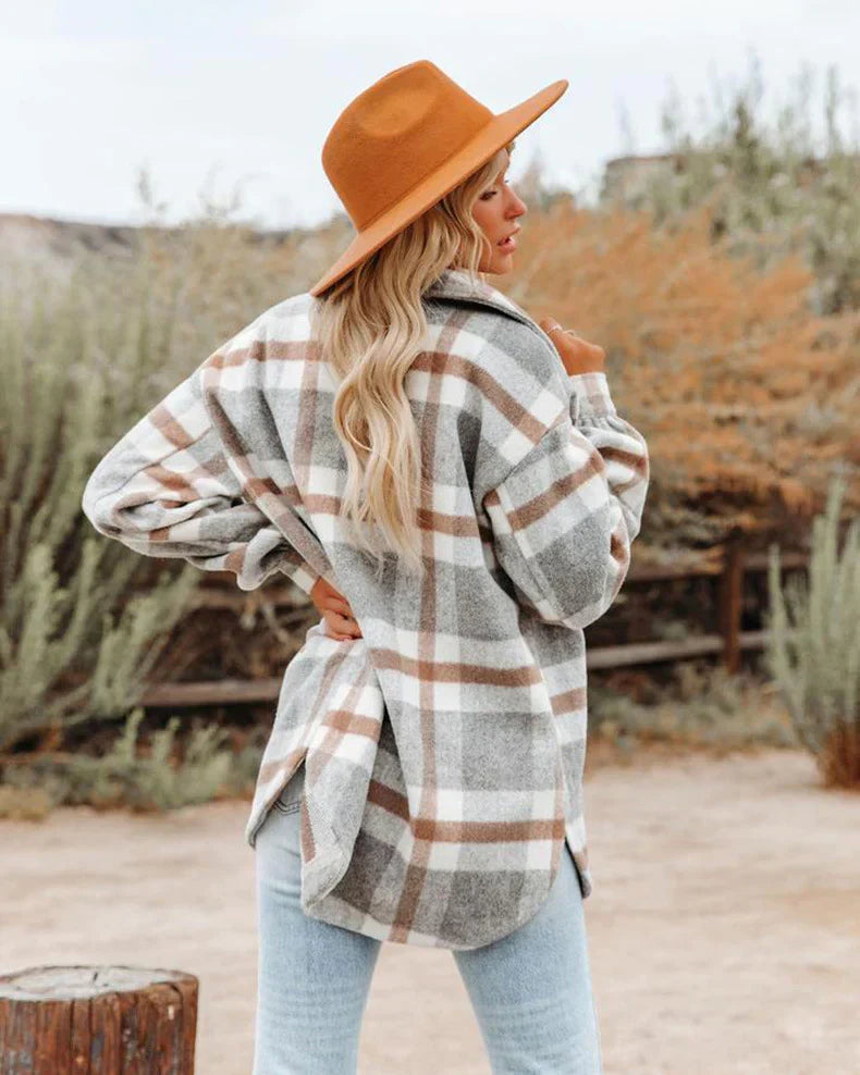 Women's Plaid Shacket with Button Front and Oversized Fit