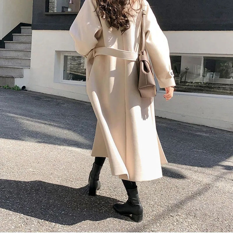 Women's Trench Coat with Longline Cut and Waist Belt