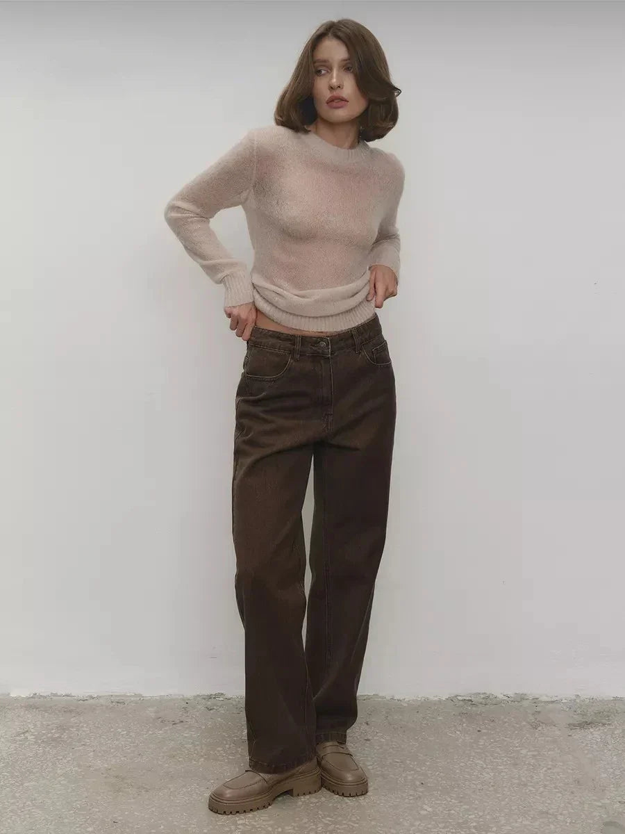 Natasha | Womens Crewneck Knit Sweater | Lightweight Layering Piece, Streamlined Cut | Yellow, Red, Pink and More S-L