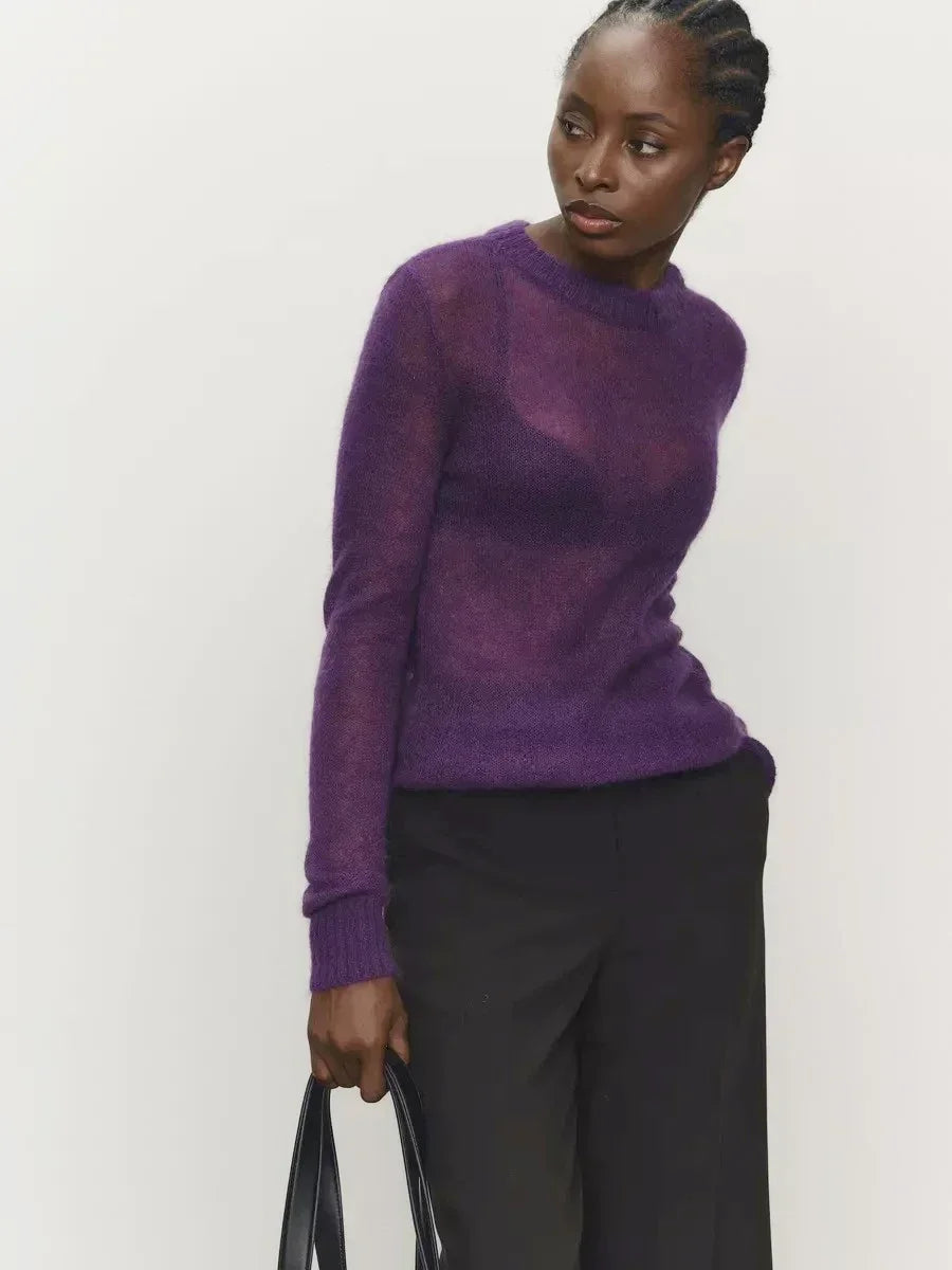 Natasha | Womens Crewneck Knit Sweater | Lightweight Layering Piece, Streamlined Cut | Yellow, Red, Pink and More S-L
