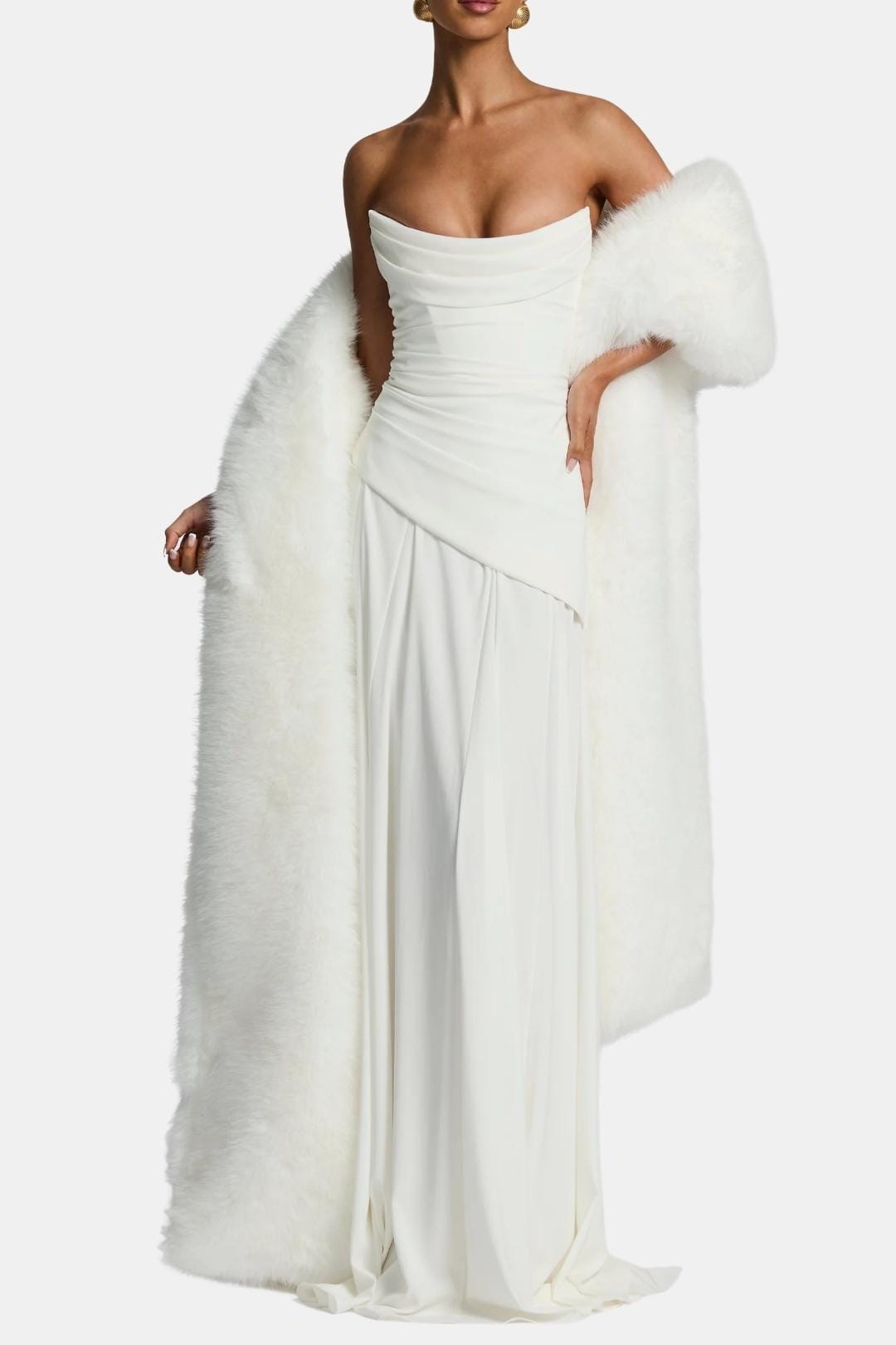 Women's Faux Fur Floor-Length Shawl, Wide Collar