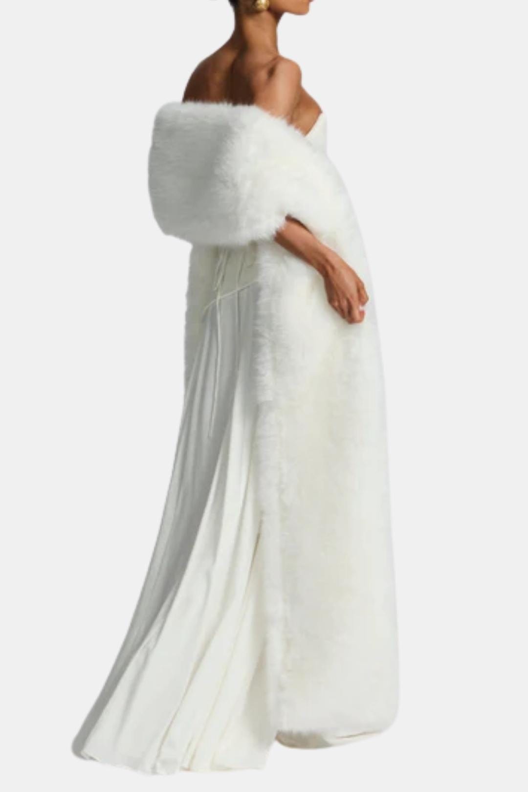 Women's Faux Fur Floor-Length Shawl, Wide Collar