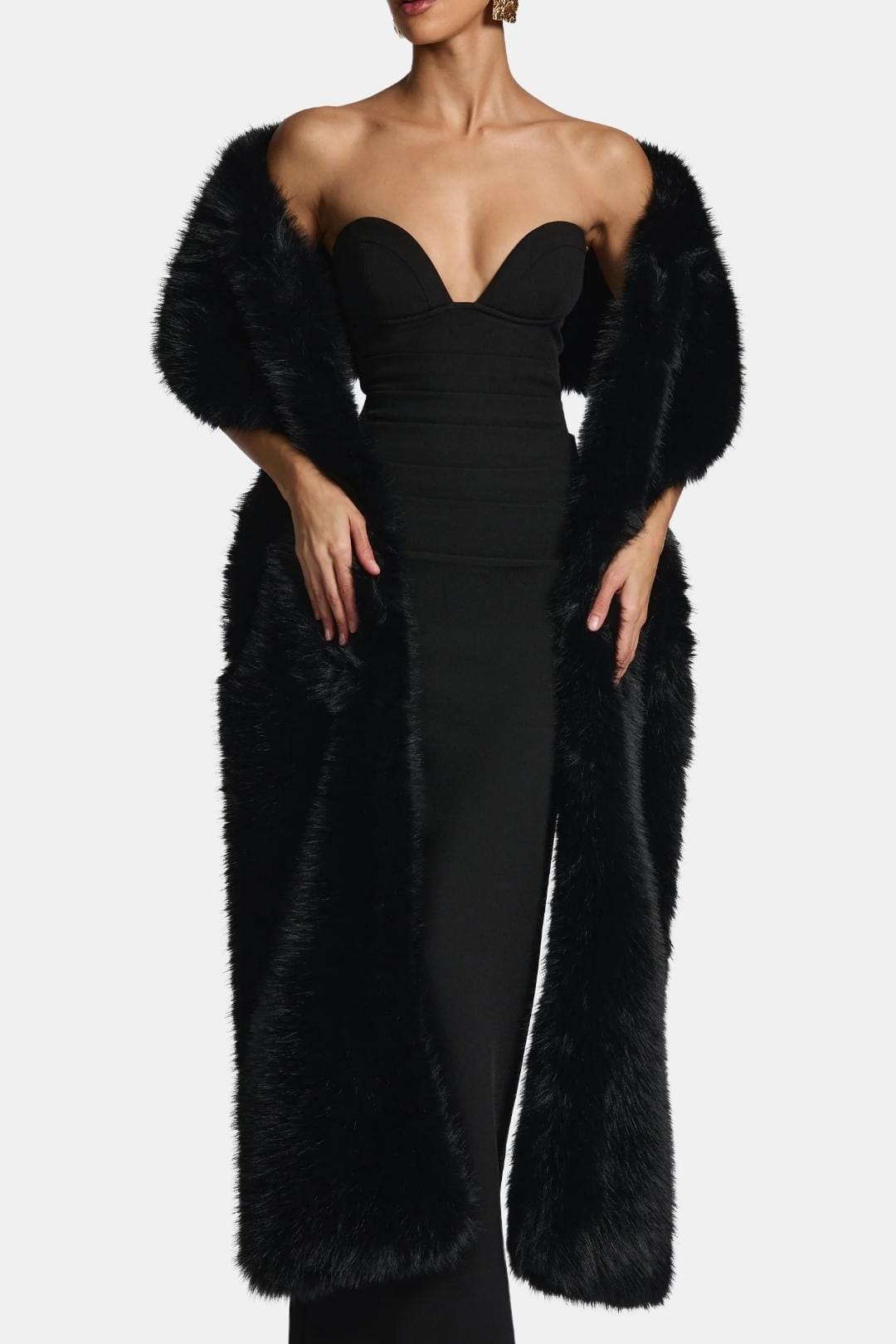 Women's Faux Fur Floor-Length Shawl, Wide Collar