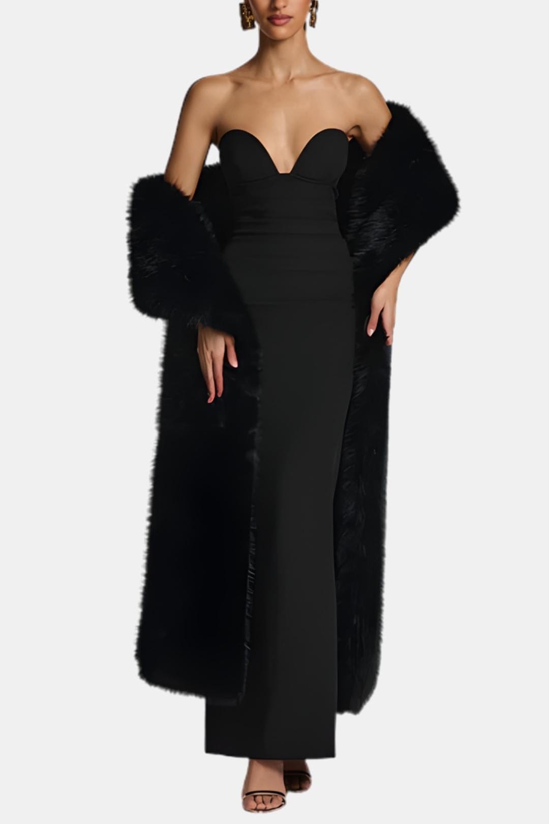 Women's Faux Fur Floor-Length Shawl, Wide Collar