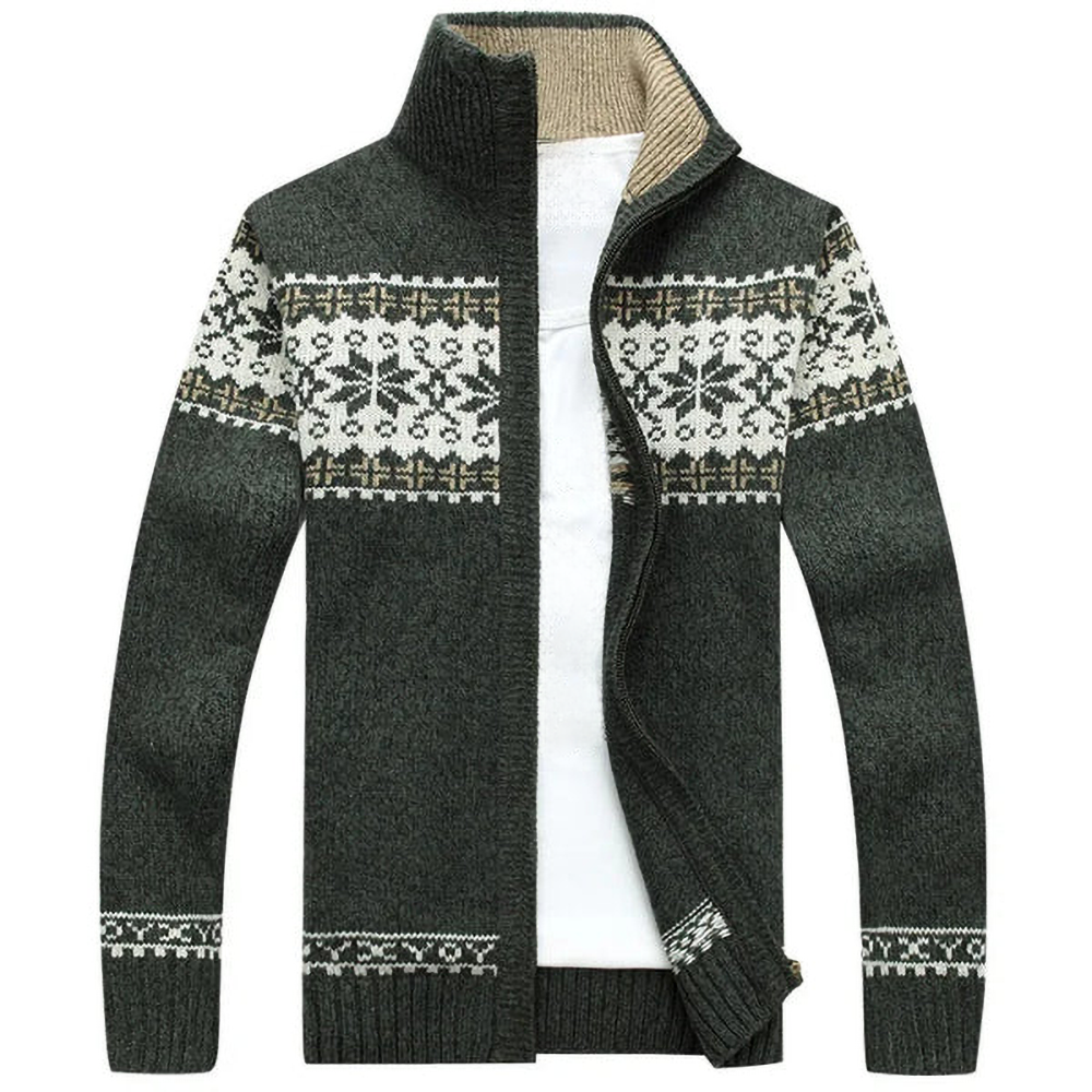 Men's Patterned Knit Cardigan, High Collar, Zip Front