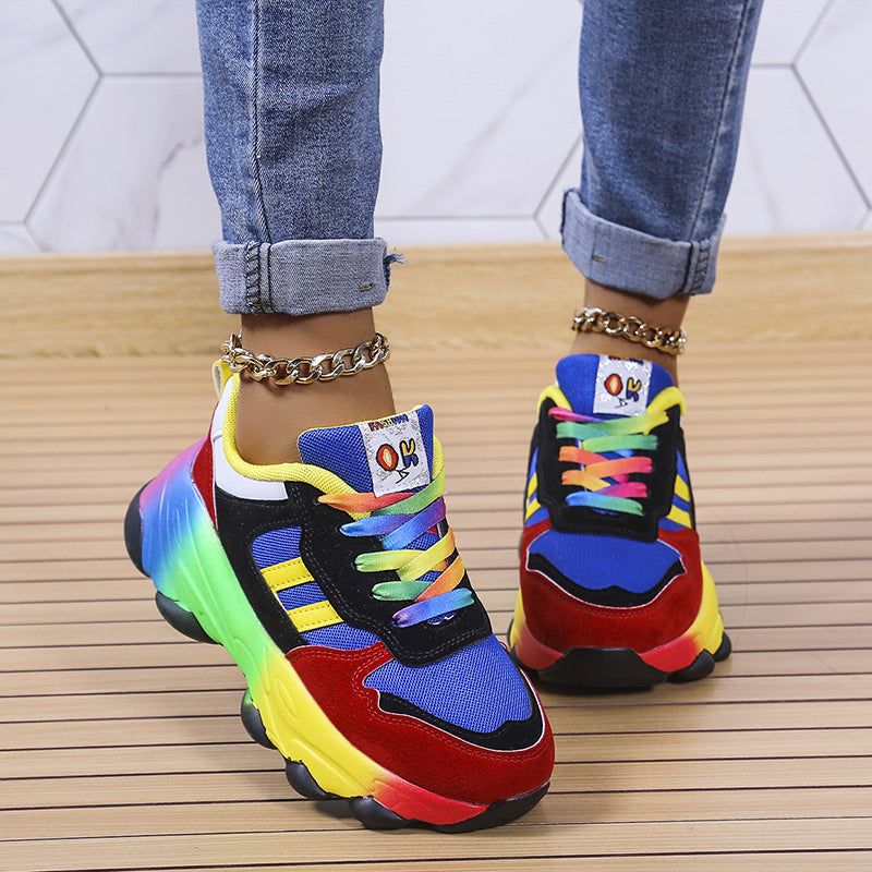 Women's Colorblock Platform Sneakers Rainbow Laces