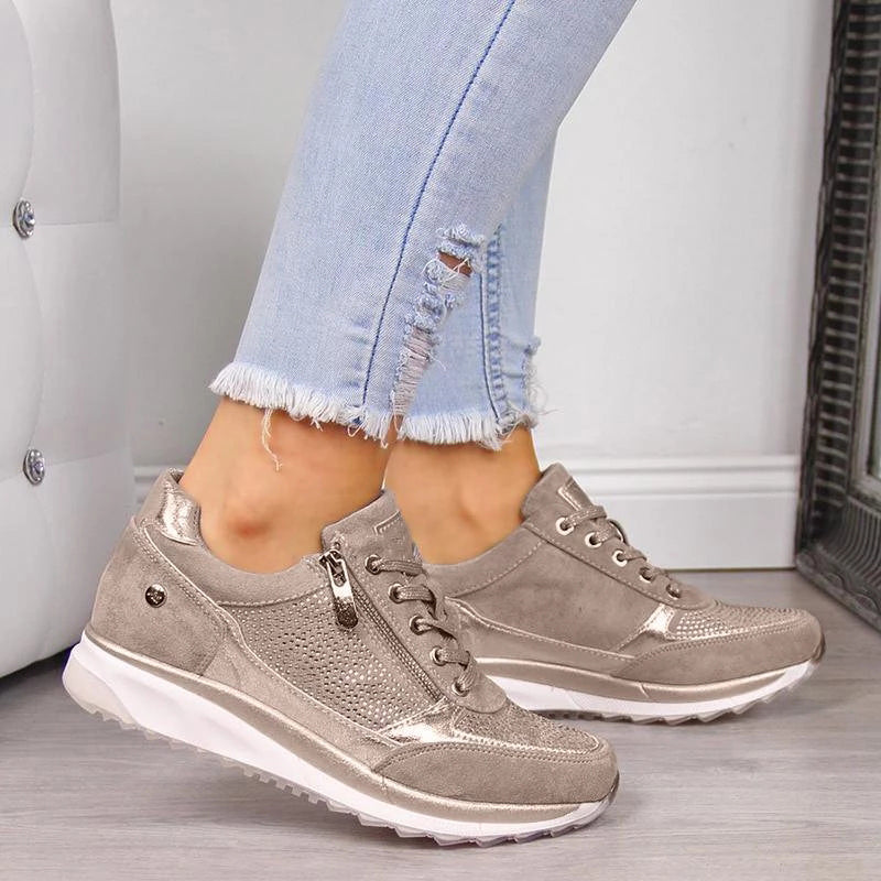 Women's Casual Sneakers, Lace-Up, Zip Detail, Platform Sole