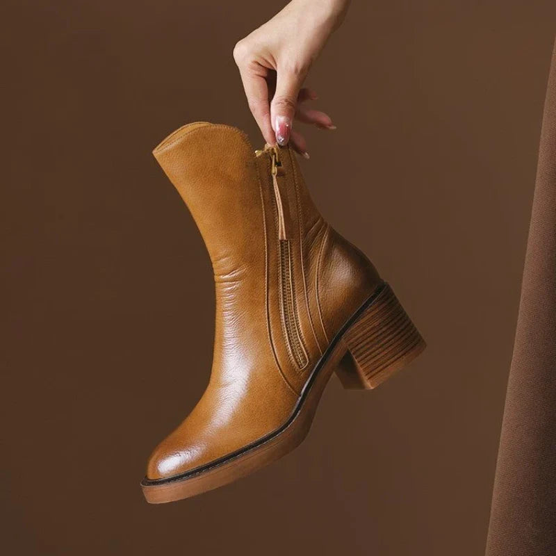 Selene | Womens Leather Heeled Ankle Boots, 2 Inch Heel | Cushioned Insoles, Non-Slip Soles | Brown or Black US 4-11.5