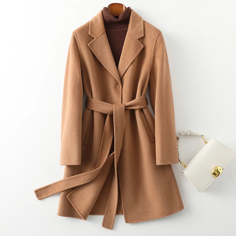 Claire | Womens Belted Wool Coat in Midi Length | Cinched Waist, Warm Without Bulk | Vintage, Ivory, Black S-XL