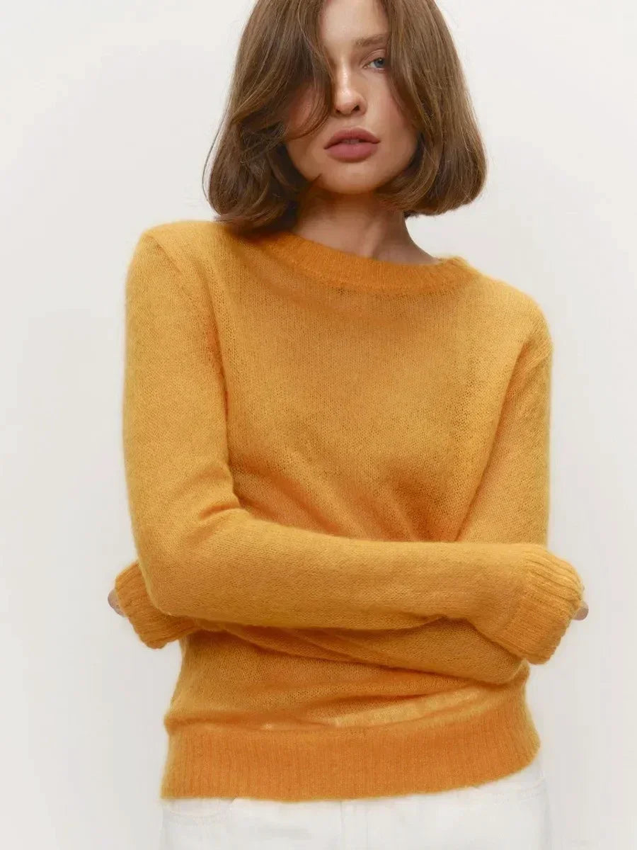 Natasha | Womens Crewneck Knit Sweater | Lightweight Layering Piece, Streamlined Cut | Yellow, Red, Pink and More S-L