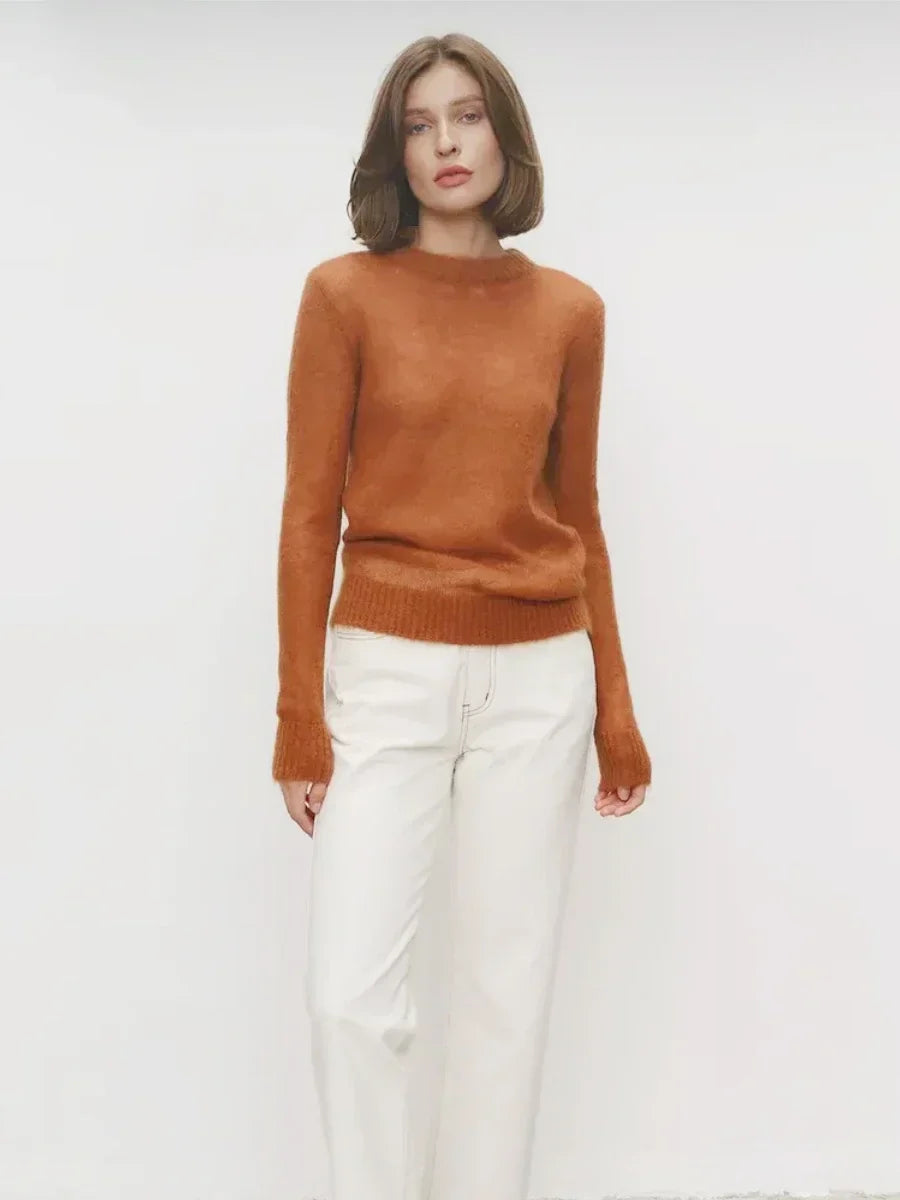 Natasha | Womens Crewneck Knit Sweater | Lightweight Layering Piece, Streamlined Cut | Yellow, Red, Pink and More S-L