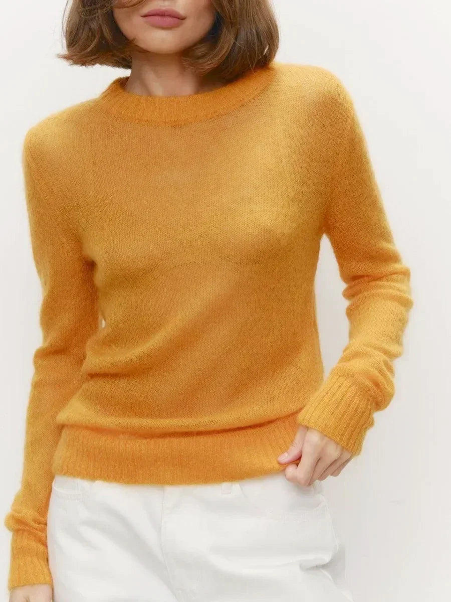 Natasha | Womens Crewneck Knit Sweater | Lightweight Layering Piece, Streamlined Cut | Yellow, Red, Pink and More S-L