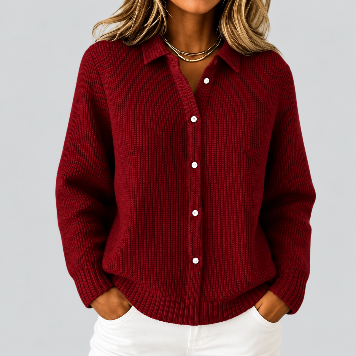 Shantal - Women's Relaxed Knit Button-Up Cardigan