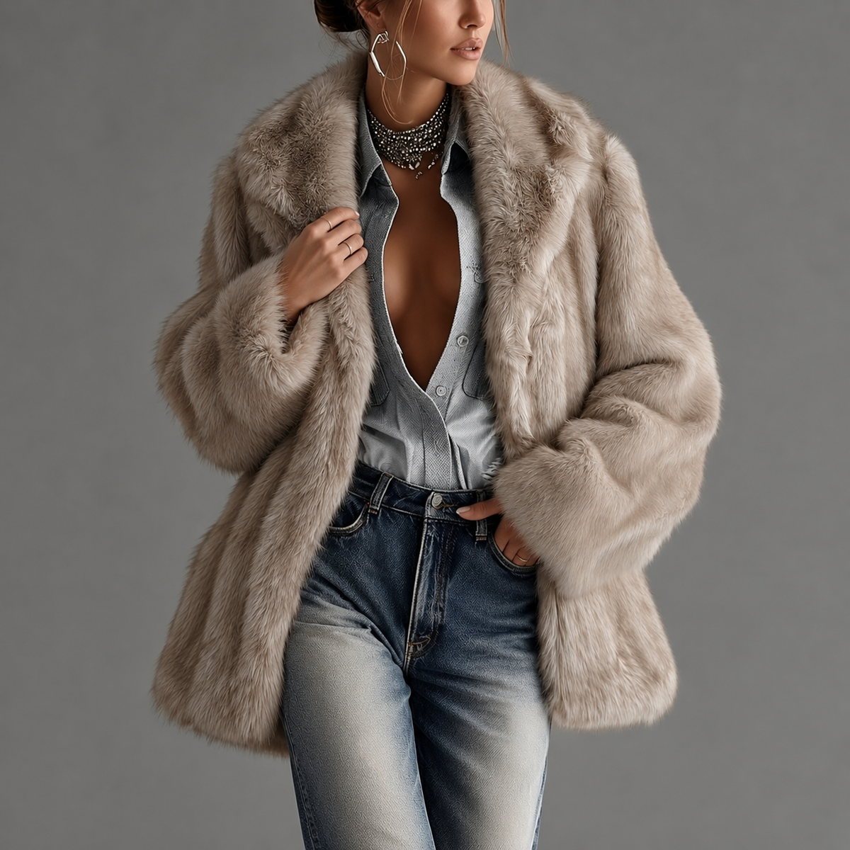 Sharina - Women's Faux Fur Collar Coat