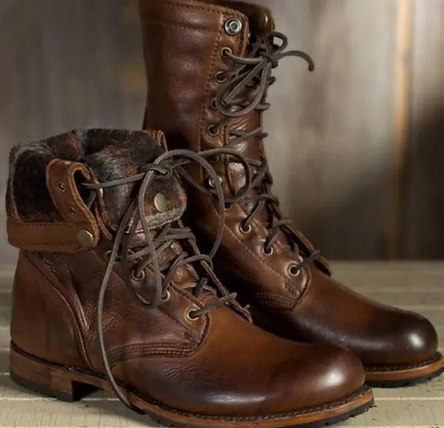 Women's Lace-Up Combat Boots, Round Toe, Low Heel