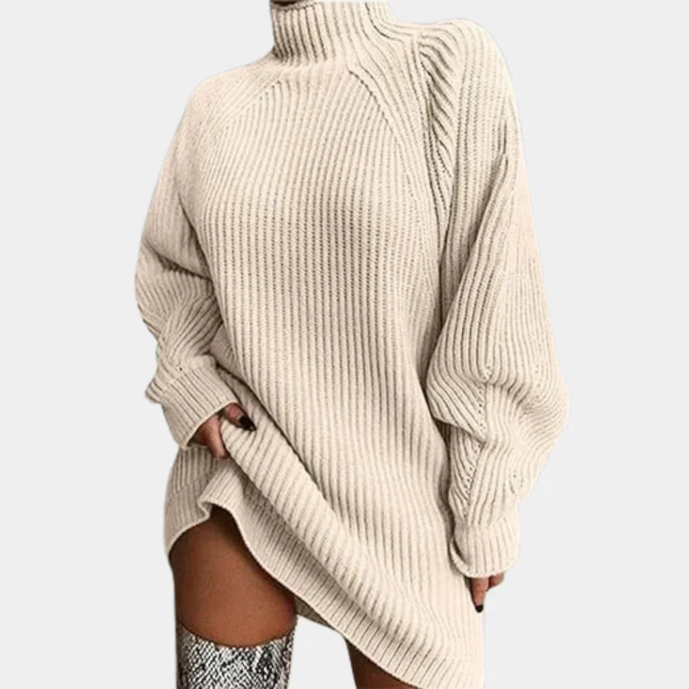 Women's Turtleneck Sweater Dress Chunky Knit Oversized Long Sleeve Mini