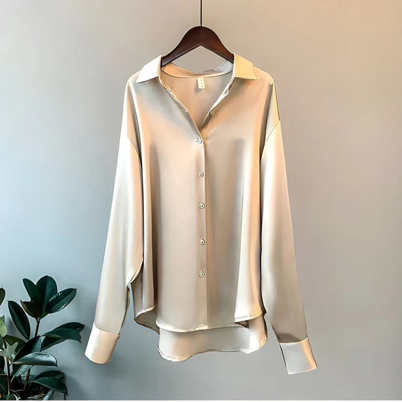 Women's Button-Front Shirt Blouse, Pointed Collar, Long Sleeves