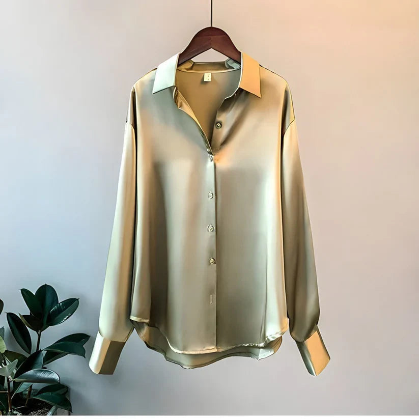 Women's Button-Front Shirt Blouse, Pointed Collar, Long Sleeves