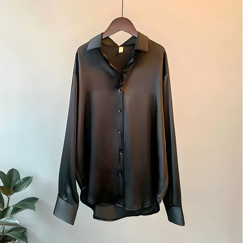 Women's Button-Front Shirt Blouse, Pointed Collar, Long Sleeves