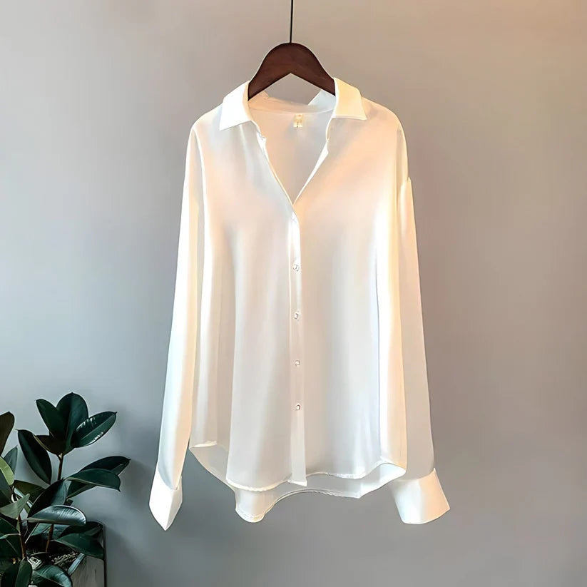 Women's Button-Front Shirt Blouse, Pointed Collar, Long Sleeves