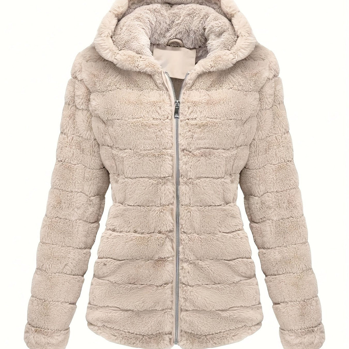 Women's Hooded Teddy Jacket with Full-Zip Front