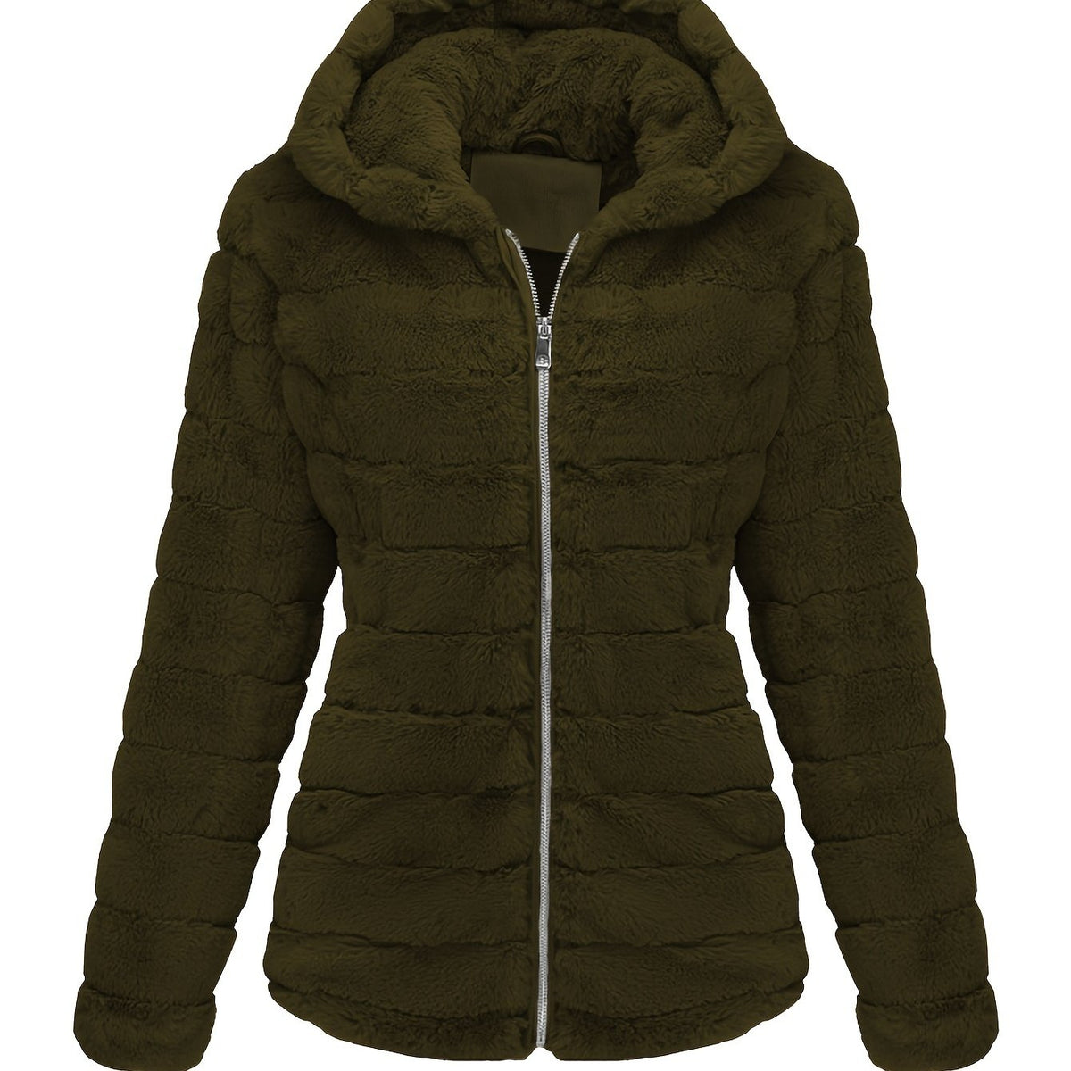 Women's Hooded Teddy Jacket with Full-Zip Front