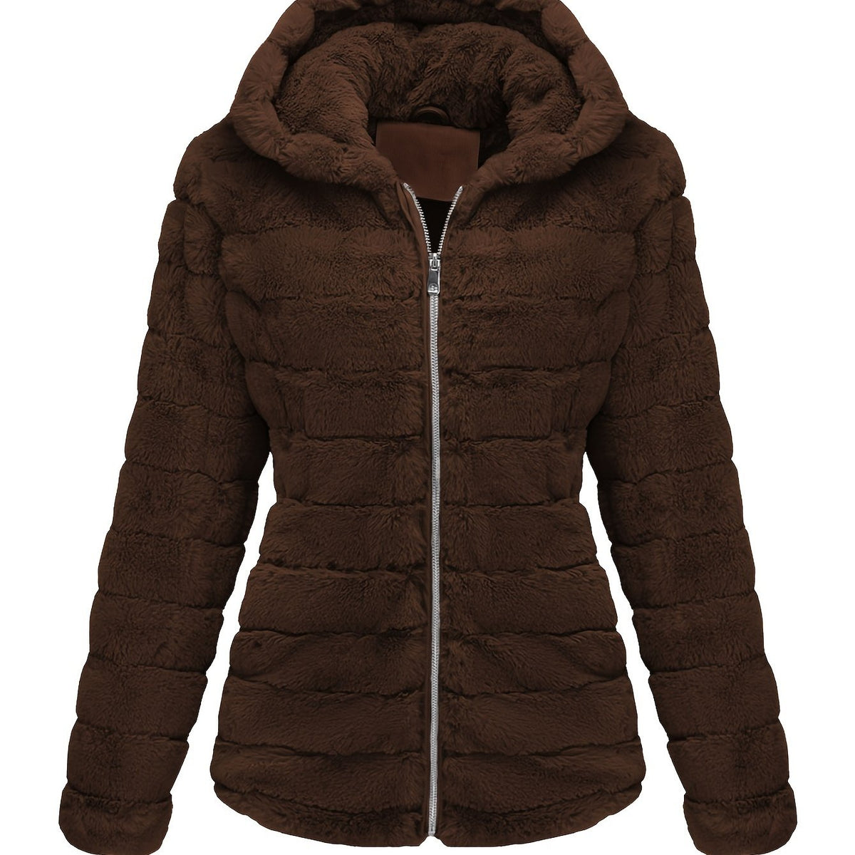 Women's Hooded Teddy Jacket with Full-Zip Front