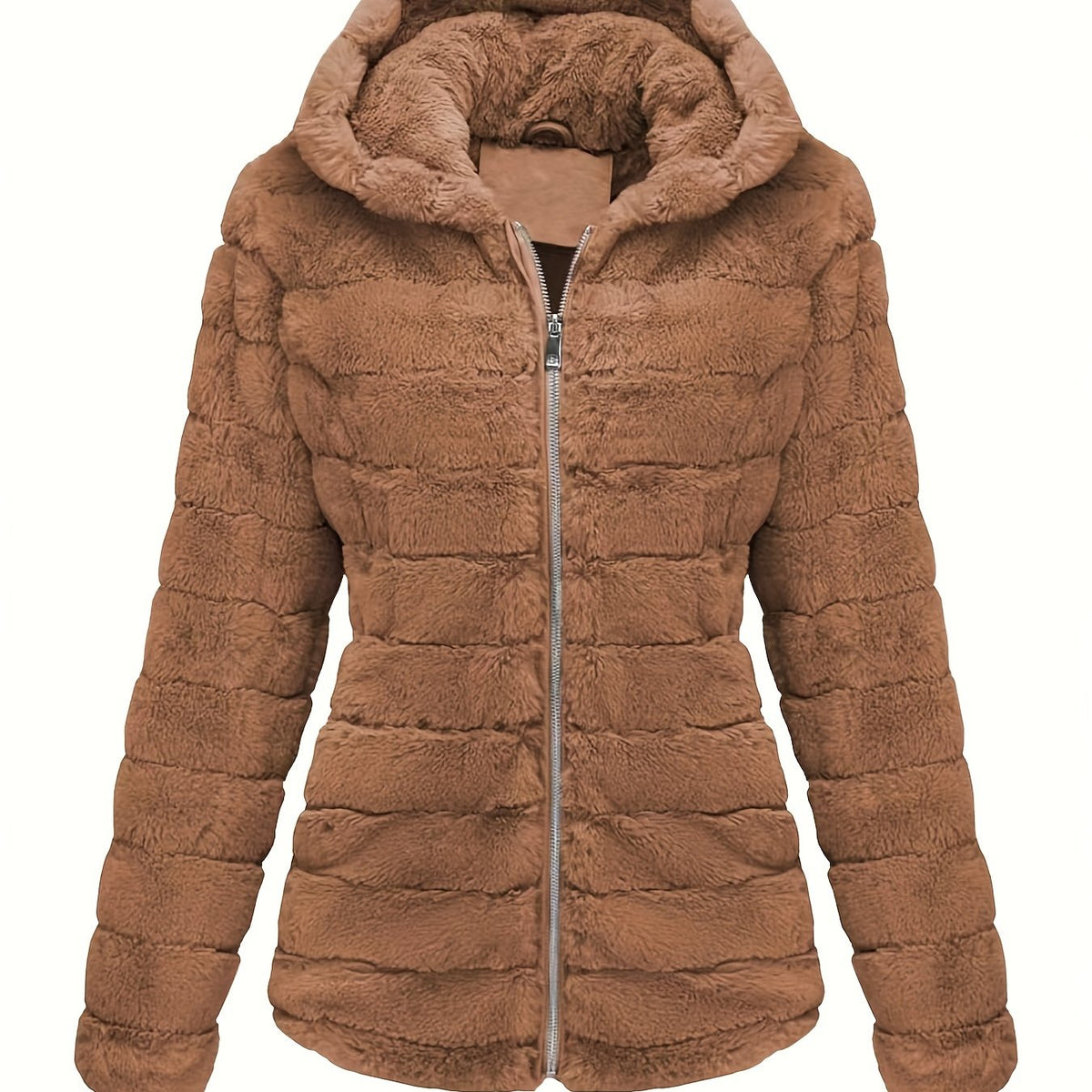 Women's Hooded Teddy Jacket with Full-Zip Front