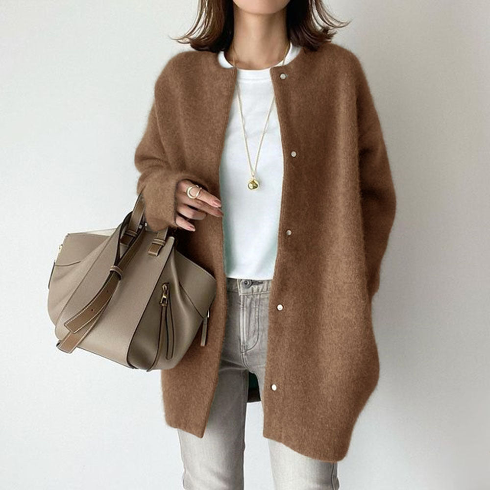 Shannon | Womens Wool Cardigan with Suede Details | Relaxed Fit, Front Pockets | Beige, Khaki, Black and More S-XXL