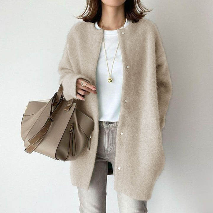 Shannon | Womens Wool Cardigan with Suede Details | Relaxed Fit, Front Pockets | Beige, Khaki, Black and More S-XXL