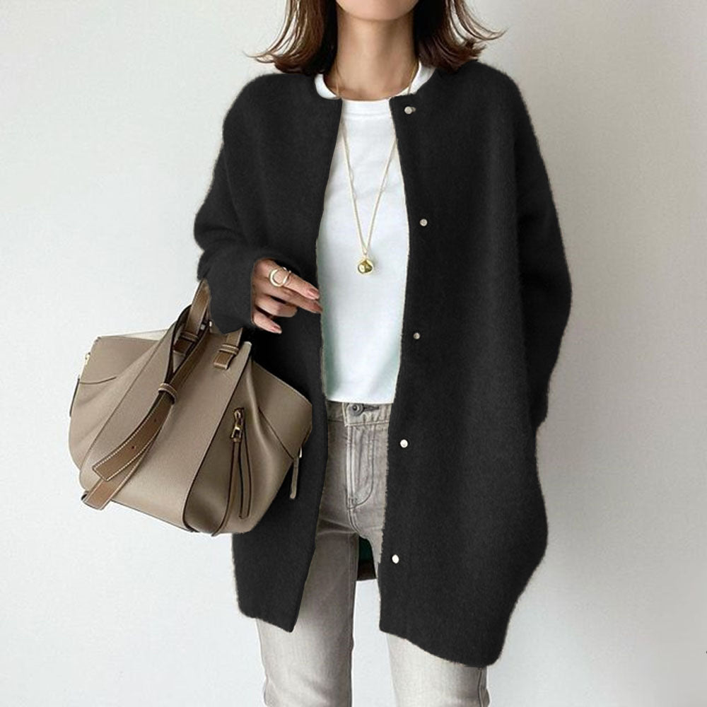 Shannon | Womens Wool Cardigan with Suede Details | Relaxed Fit, Front Pockets | Beige, Khaki, Black and More S-XXL