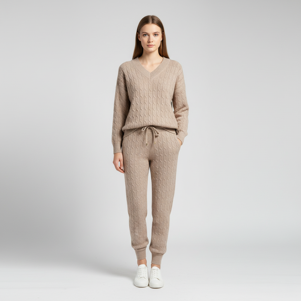 Women's V-Neck Loungewear Set with Drawstring Pants