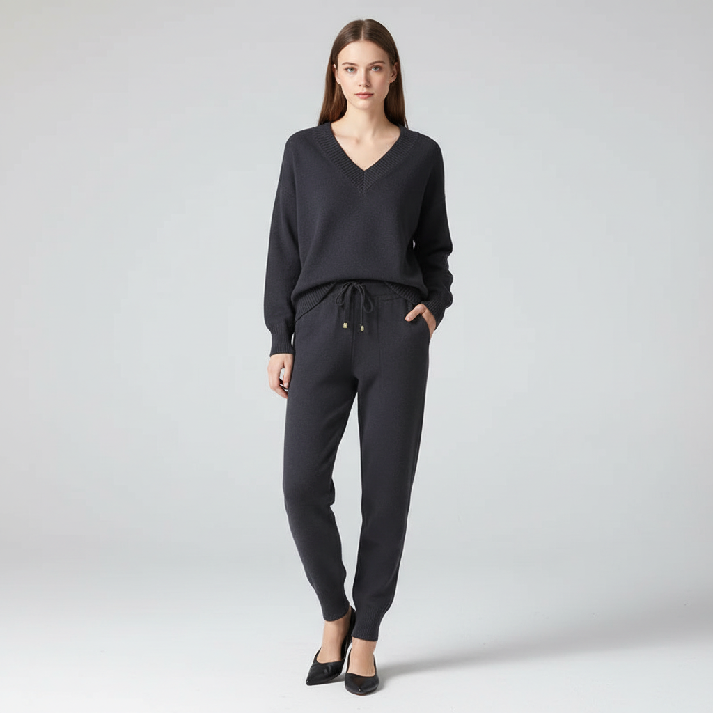 Women's V-Neck Loungewear Set with Drawstring Pants