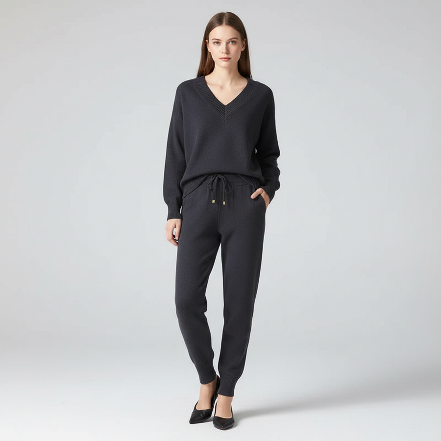 Women's V-Neck Loungewear Set with Drawstring Pants