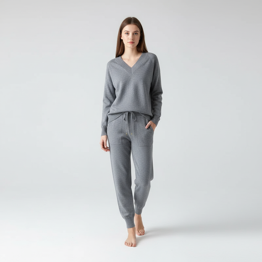 Women's V-Neck Loungewear Set with Drawstring Pants