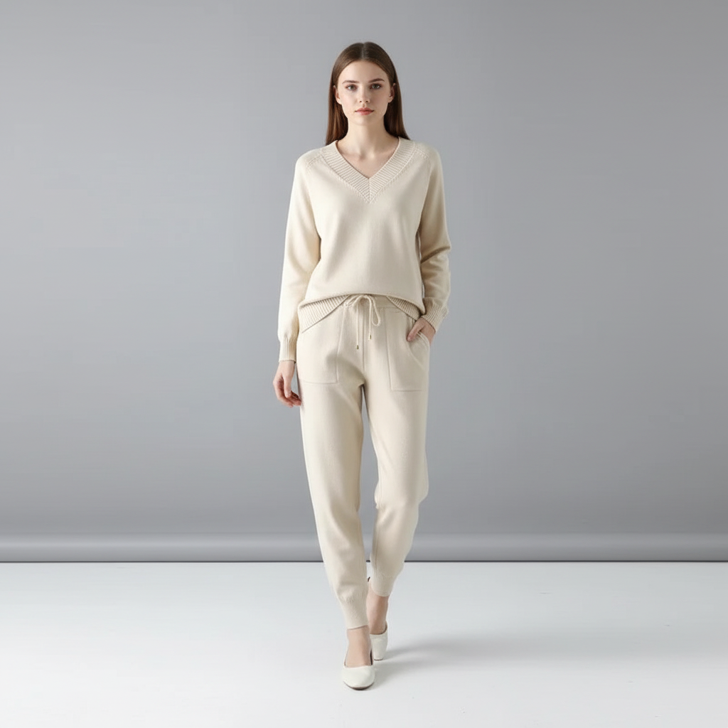Women's V-Neck Loungewear Set with Drawstring Pants