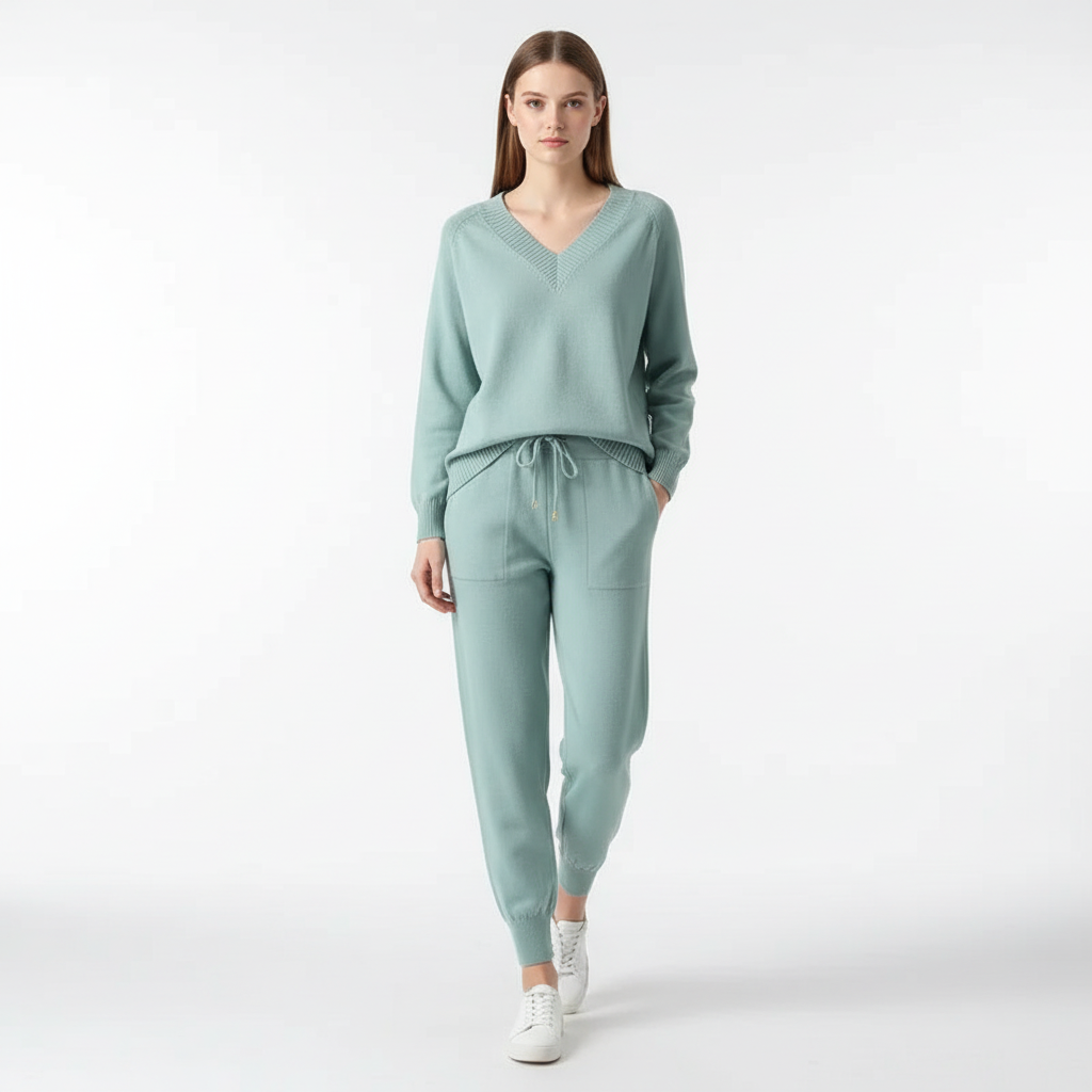 Women's V-Neck Loungewear Set with Drawstring Pants