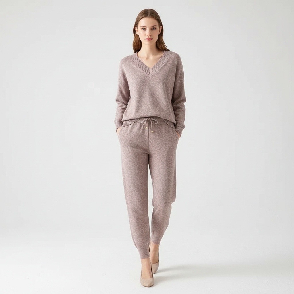 Women's V-Neck Loungewear Set with Drawstring Pants
