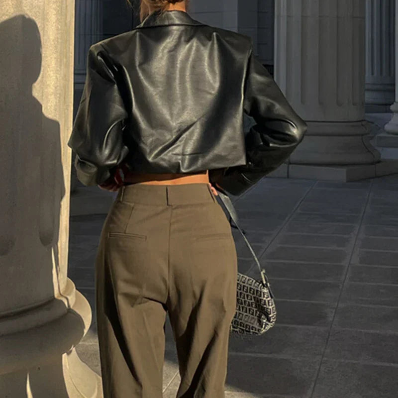 Stylish Faux Leather Cropped Jacket