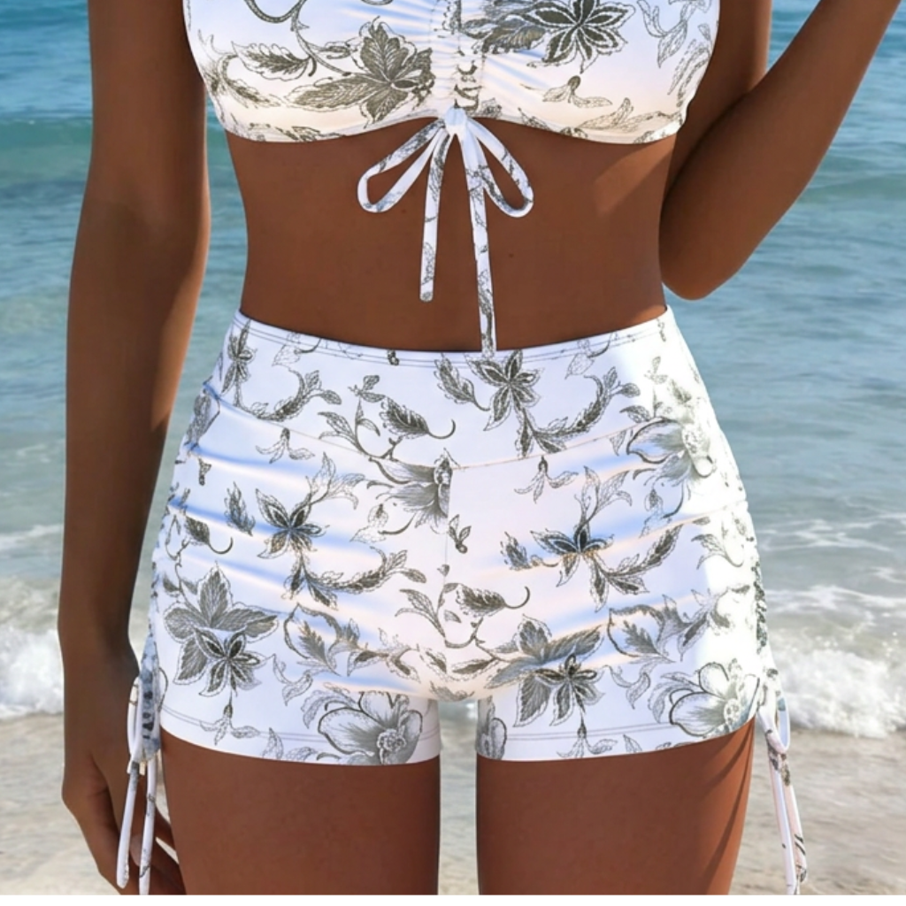 Swimsuit with Double Straps, High Waist, and Contrasting Color