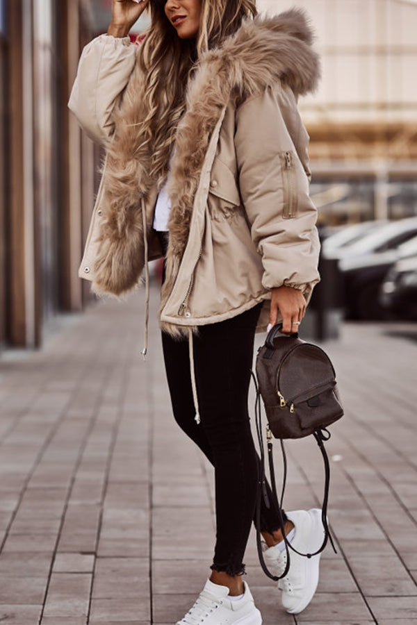 Women's Parka with Faux Fur Trim and Hood | For Winter | Size S-2XL | Beige