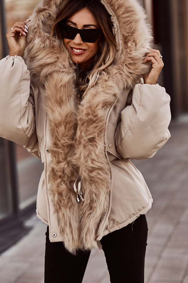 Women's Parka with Faux Fur Trim and Hood | For Winter | Size S-2XL | Beige