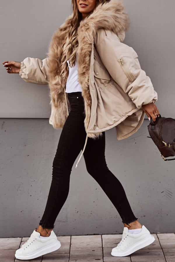 Women's Parka with Faux Fur Trim and Hood | For Winter | Size S-2XL | Beige