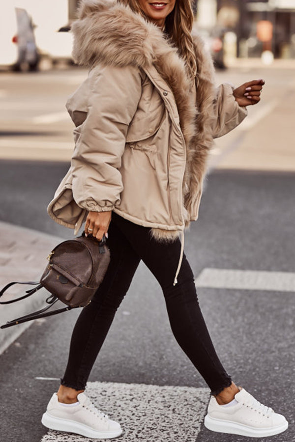 Women's Parka with Faux Fur Trim and Hood | For Winter | Size S-2XL | Beige