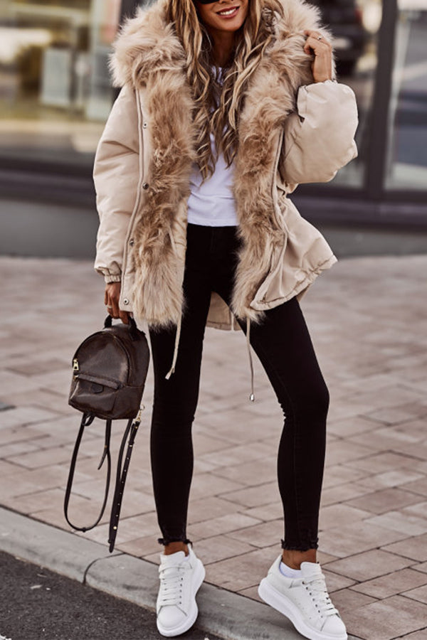 Women's Parka with Faux Fur Trim and Hood | For Winter | Size S-2XL | Beige