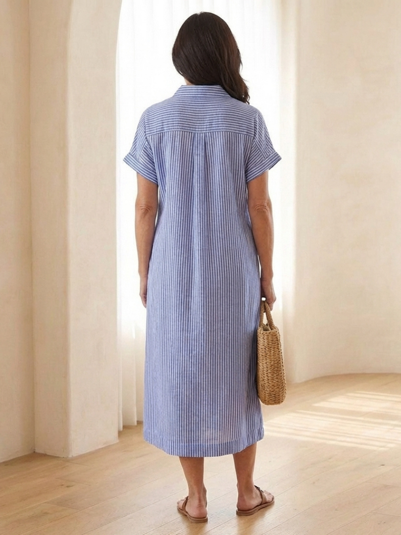Linnea Striped Linen Button-Front Midi Dress