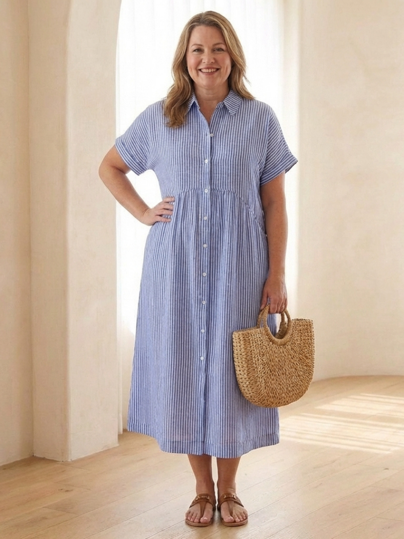 Linnea Striped Linen Button-Front Midi Dress