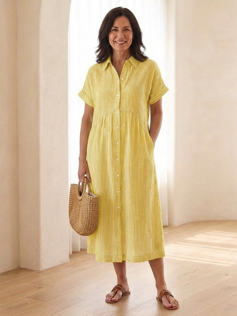 Linnea Striped Linen Button-Front Midi Dress